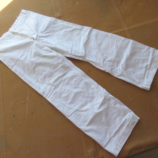 30 / 31 Waist 60s US Navy White Cotton Sailor Pants / Button Fly Sailor Seaman Uniform Trousers Dungarees Bellbottoms