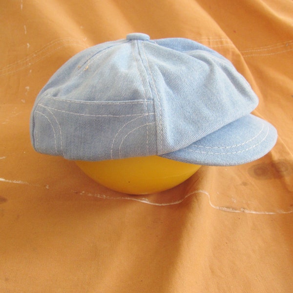 XS / Small 70s Denim Baker Boy Hat / Applejack Apple Jack Hat, Cap, Stash Pocket, 1970s Disco