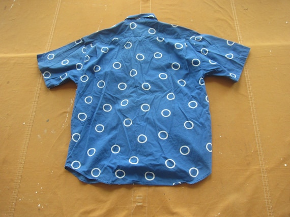Large 90s Blue & White Polka Dot Cotton Shirt / S… - image 8