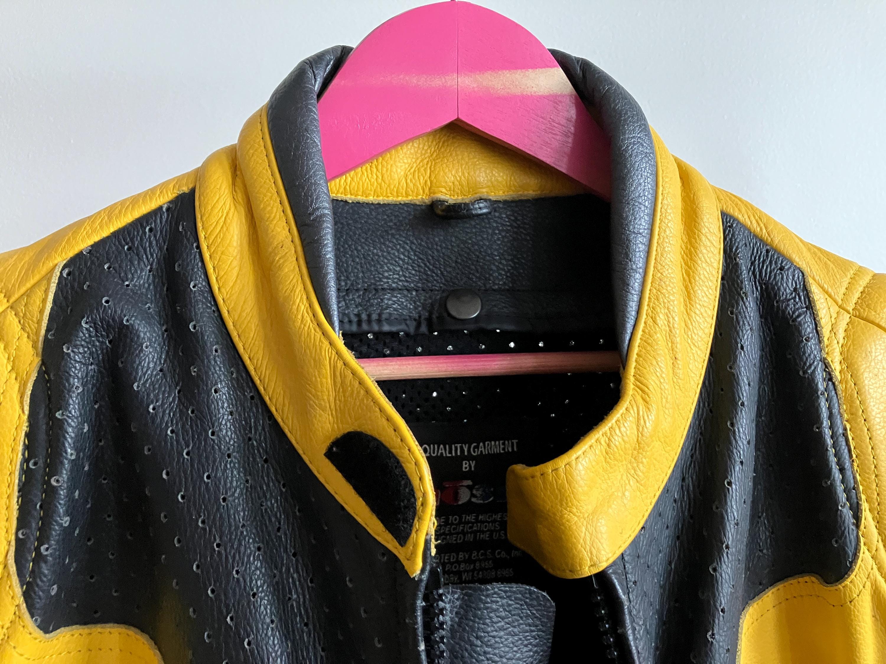 XL 90s / 00s Leather Motocross Jacket / Racing Black Yellow