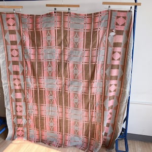 Vintage 40s / 50s Camp Blanket / Frayed Faded 1940s 1950s Cotton Geometric Pattern