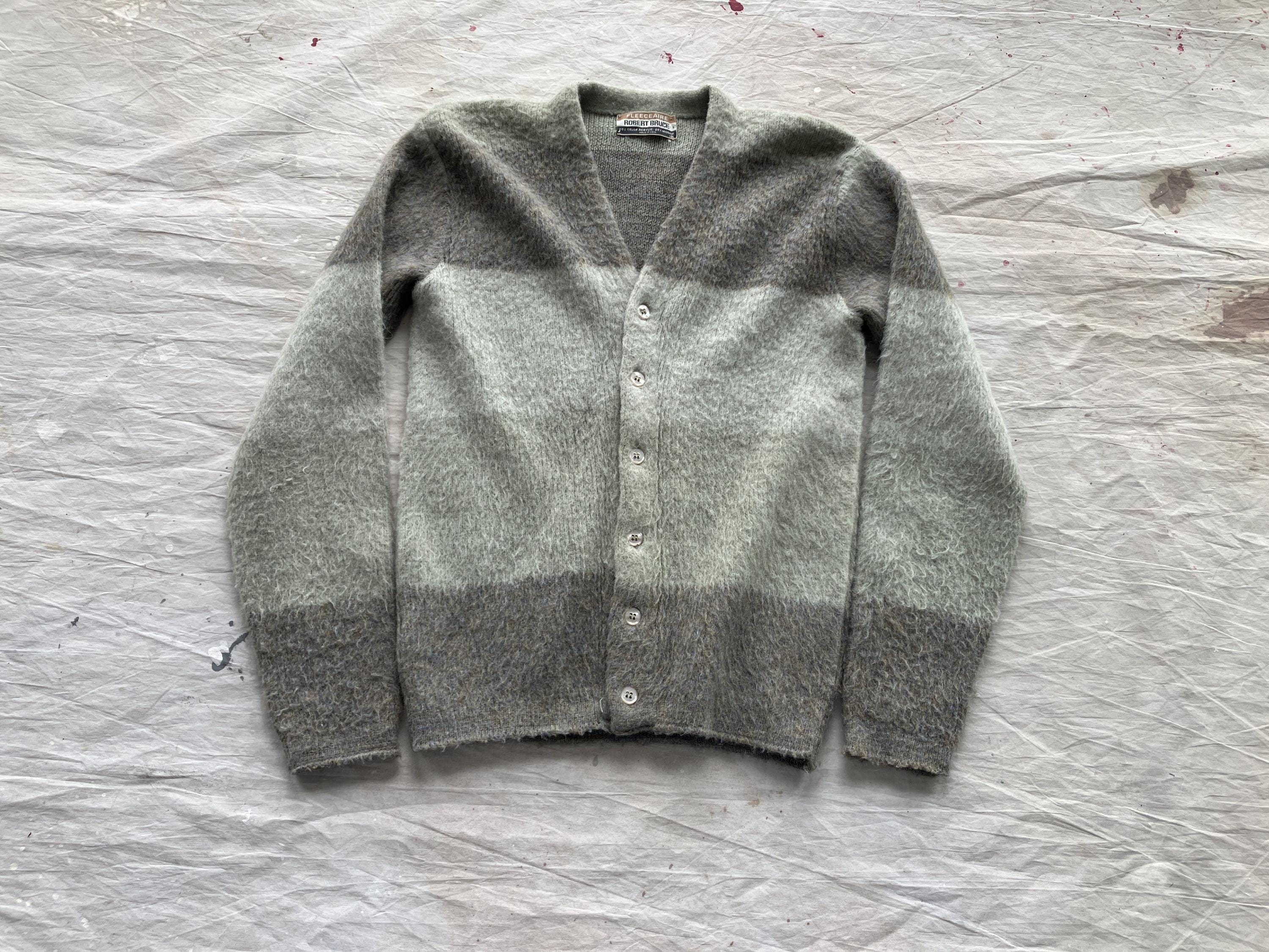 XS 60s Mohair Cardigan Sweater / Shaggy Gray Robert Bruce