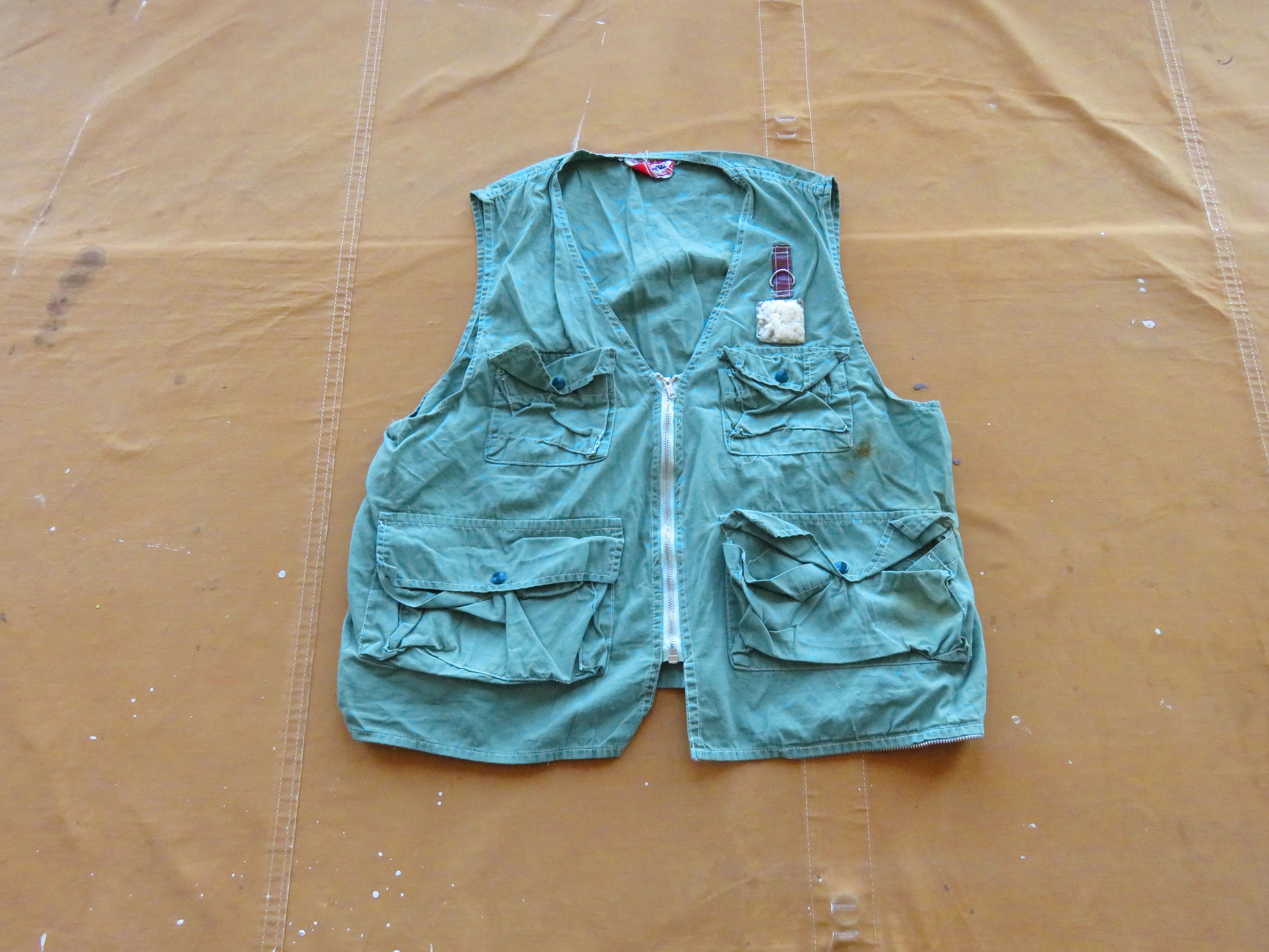 BigWeekend Medium 60s Mint Green Fishing Vest / Fly Fishing, 1960s Utility Tactical Multi-Pocket Vest Walker