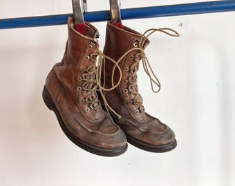 Men's 10 70s Moc Toe Work Boots / Brown Leather Montgomery Wards Powr House