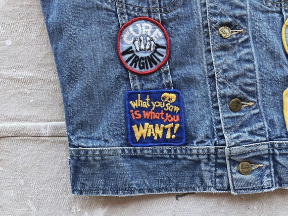 Small 60s / 70s Lee Patched Biker Denim Vest / Cu… - image 6