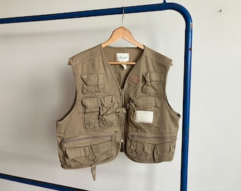 Large 90s Cotton Fly Fishing Vest / Utility Tactical Multi-Pocket Ausable