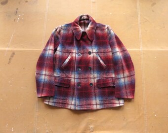 Large 30s / 40s Plaid Belt-back Mackinaw Jacket / Double Breasted 