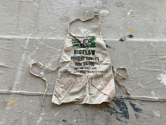 Vintage 50s Lumber Company Canvas Shop Apron / Distressed Faded