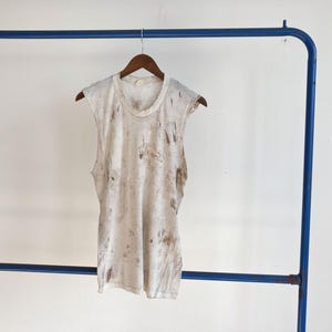 Medium 80s Thrashed Painter's Paper Thin White Tee / 1980s Holes Distressed Frayed Sheer