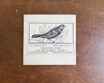 Antique 1920s Original Pen & Ink Advertising Drawing Blackbird Nebraska Packaging Design