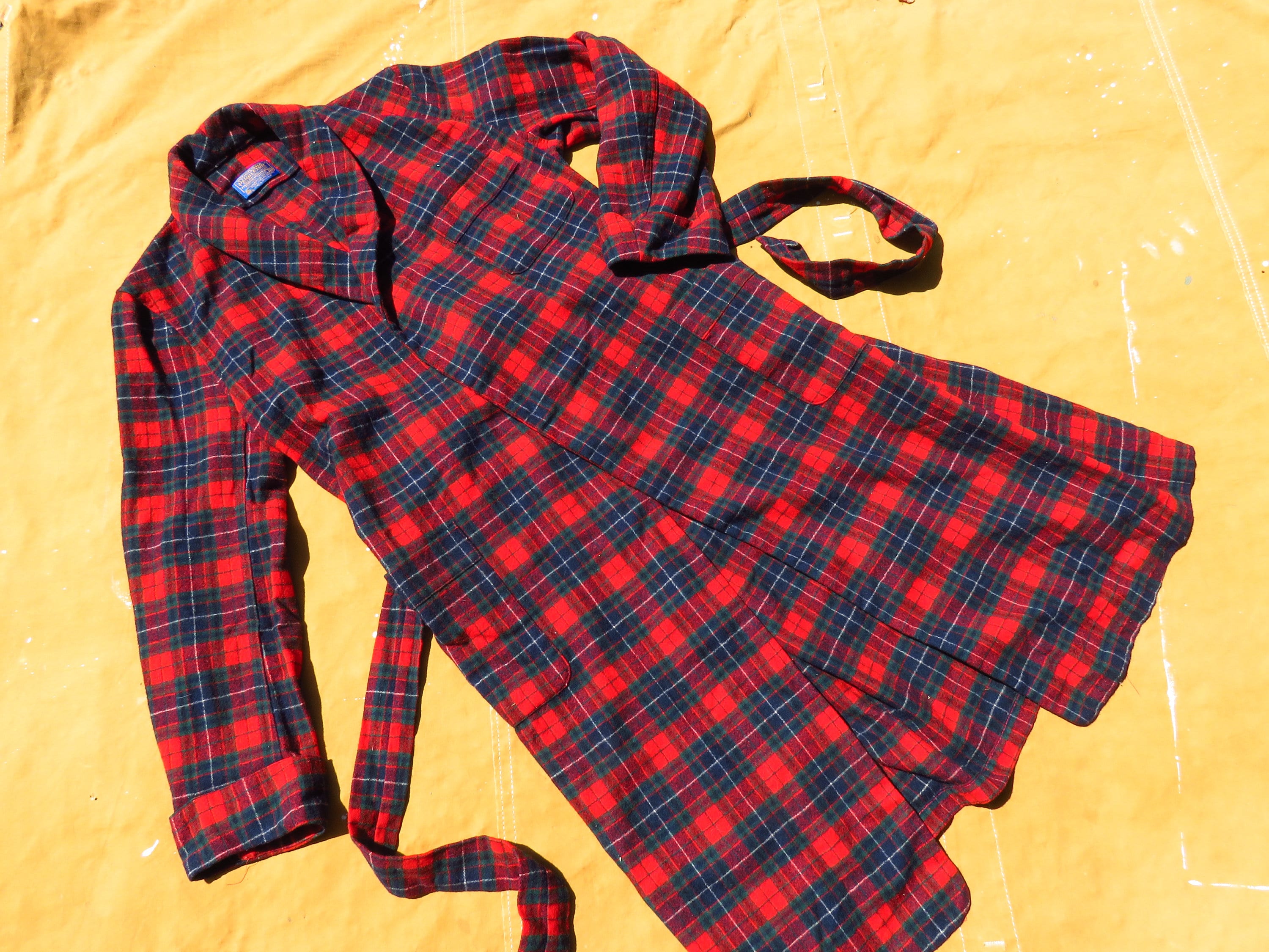 Made in USA 1980s 1990s Medium 80s  90s Pendleton Wool Bathrobe  Red Plaid Flannel