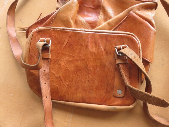 Large 70s Leather Backpack / Handmade XL Oversize… - image 5