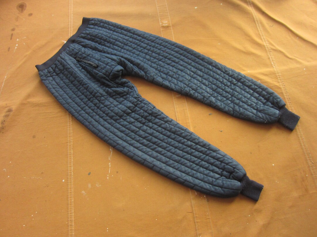 29 to 32 Waist 80s Blue Quilted Thermal Long Underwear / Nylon Long