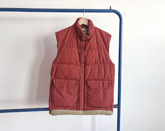 Medium 80s Camp 7 Down Puffer Vest / 1970s 1980s Ski Vest Rust Brown Orange