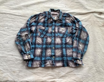 60-70s CHANDLER flannel shirt ネルシャツ Vintage 60s Chandler Blue Black White Plaid Cotton Flannel Shirt