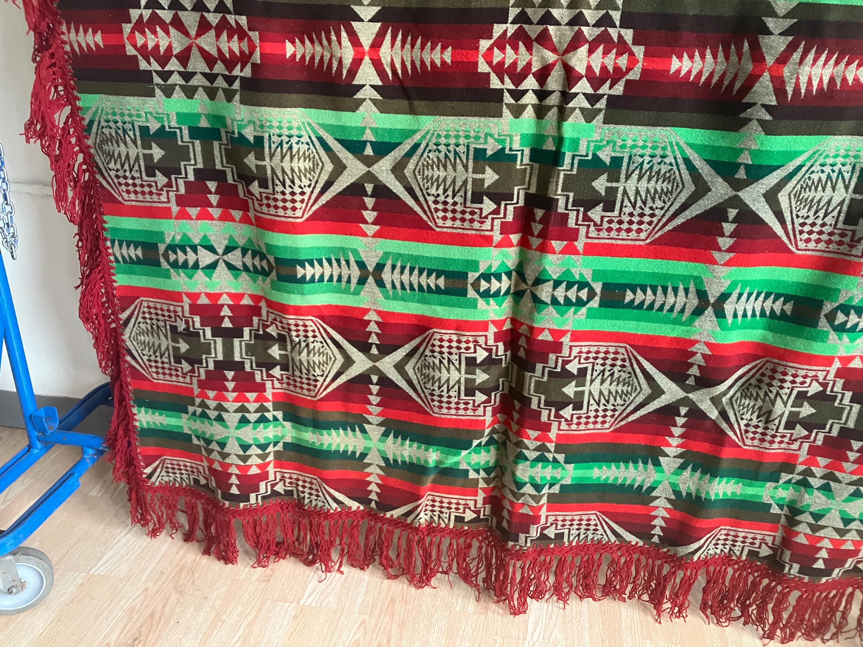 Antique Pendleton Beaver State Shawl Blanket / Red Green Gray Wool ...
