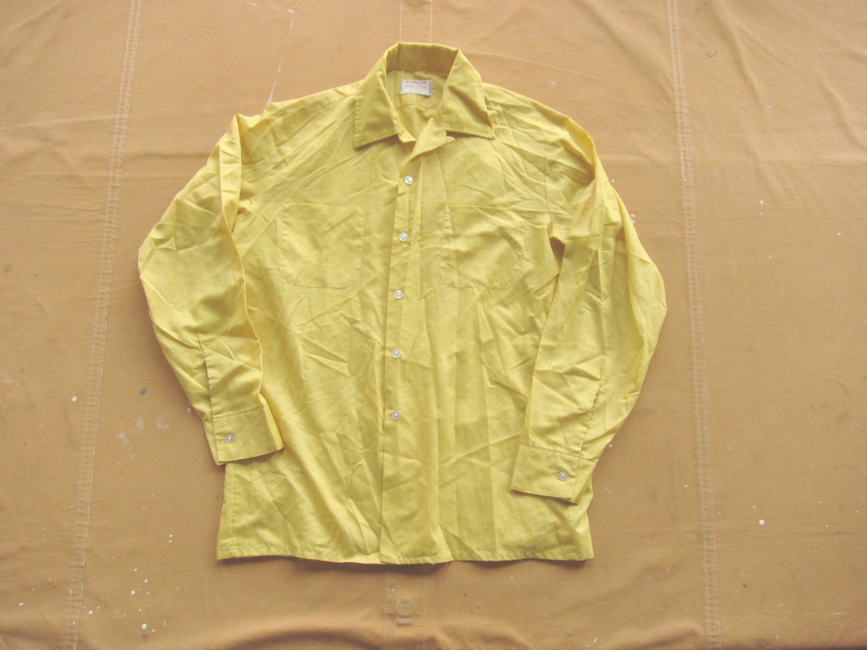 Medium 60s Mcgregor Loop Collar Shirt / Mustard Yellow Polyester 