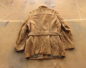 Medium 40s / 50s Suede Norfolk Belted Jacket / Brown Leather Suede 