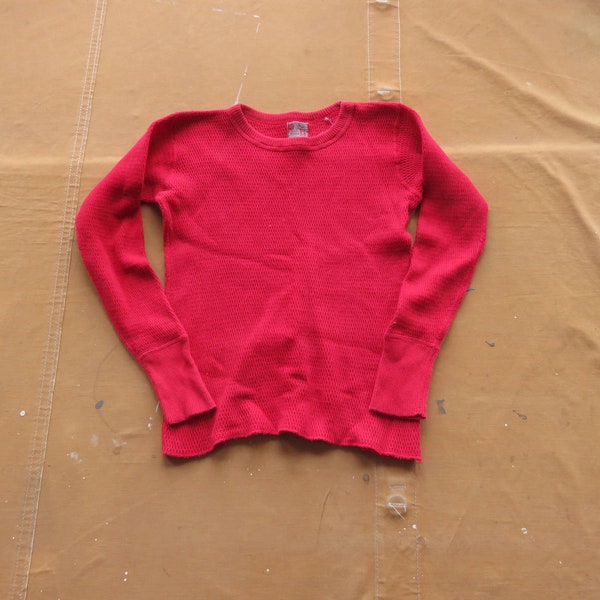 XXS / XS 50s / 60s Red Cotton Thermal Shirt / 1950s 1960s Long Sleeve T-shirt