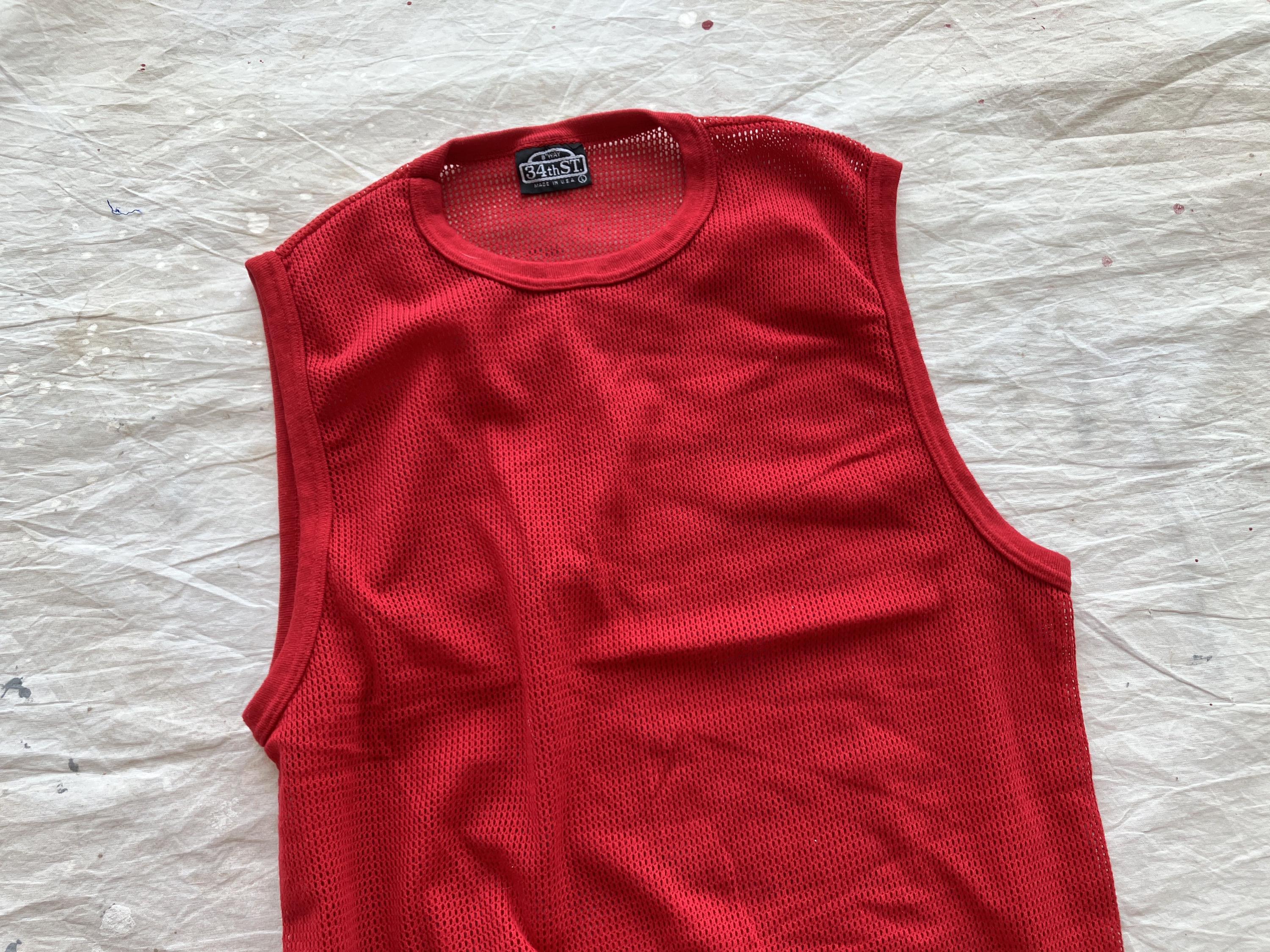 Medium 80s Mesh Red Tank Top / Net Sleeveless Muscle Shirt