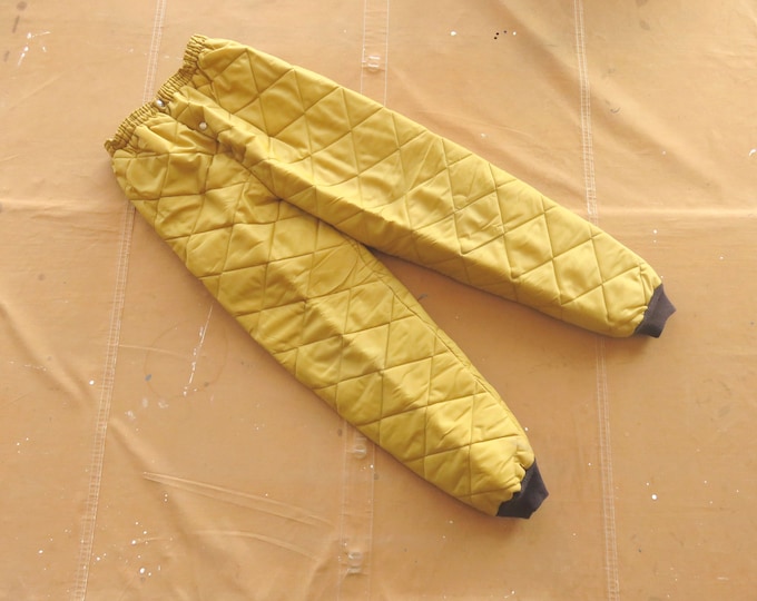 Small 60s Golden Yellow Quilted Thermal Pants / Nylon Quilted Liner