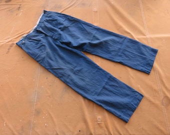 35 x 31 30s Cotton Herringbone Men's Trousers / 1930s 1940s Button Fly Men's Pants Blue