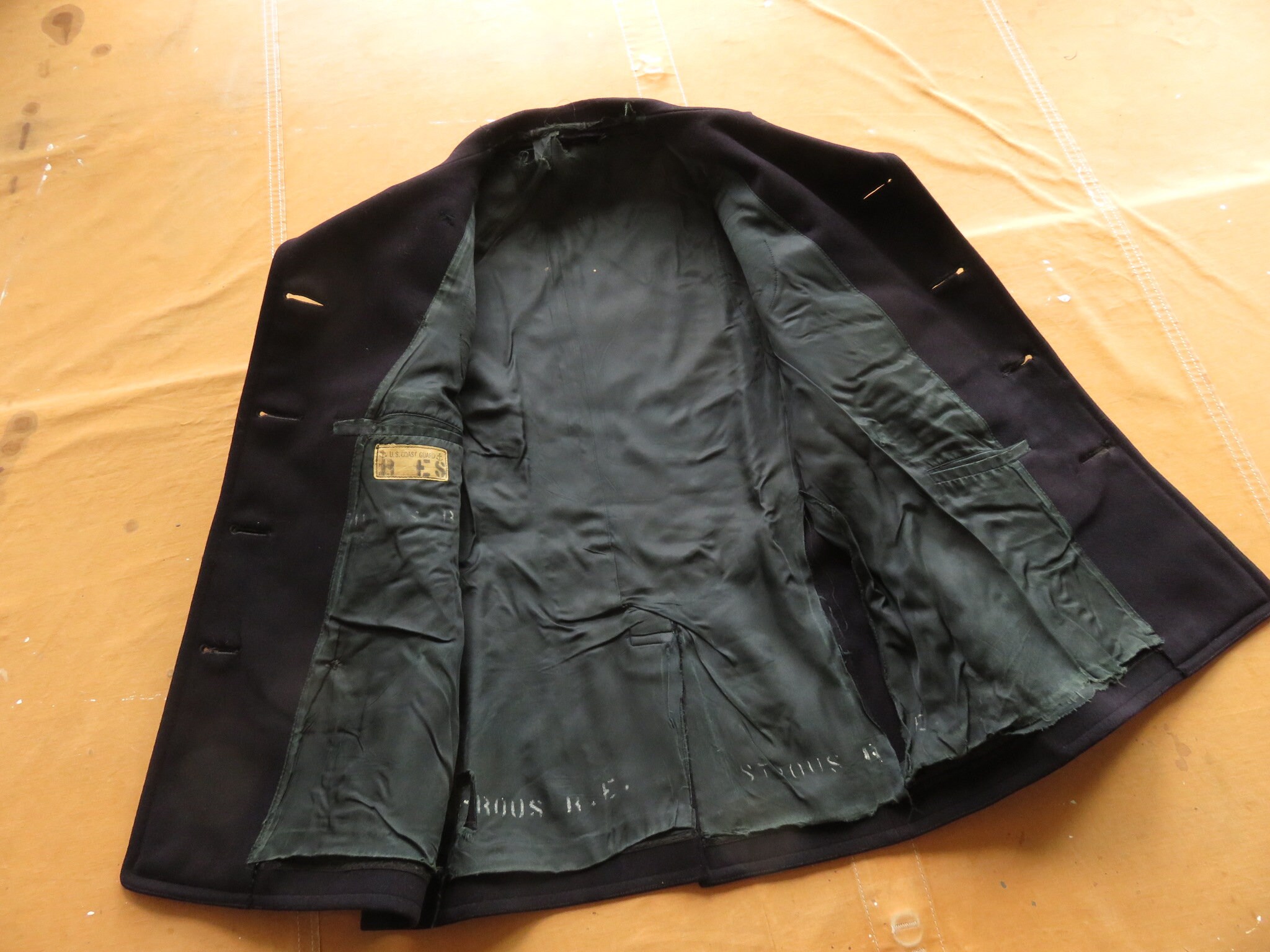 XS 40s / 50s US Coast Guard Peacoat / Corduroy Pockets Chinstrap