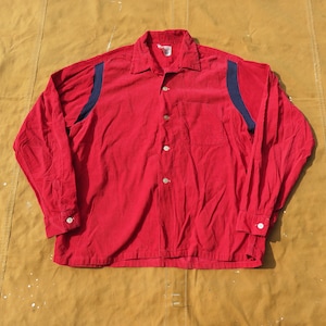 Large 50s Corduroy Loop Collar Shirt / 1950s, Red, Cotton, Cord Shirt, Box Shirt