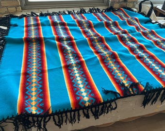 Vintage Pendleton Beaver State Shawl Blanket / Red Blue Wool