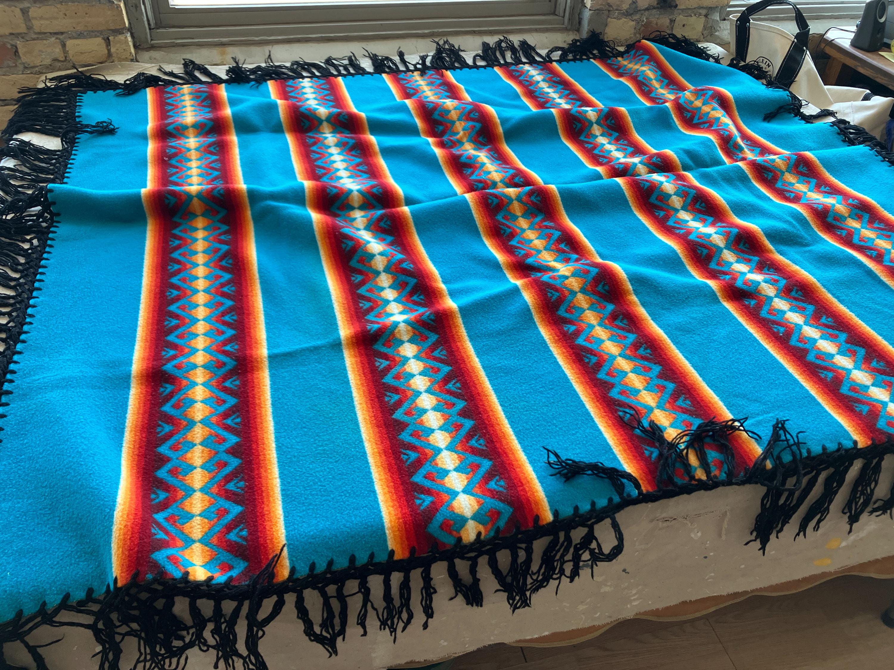 Vintage Pendleton Beaver State Shawl Blanket / Red Blue Wool