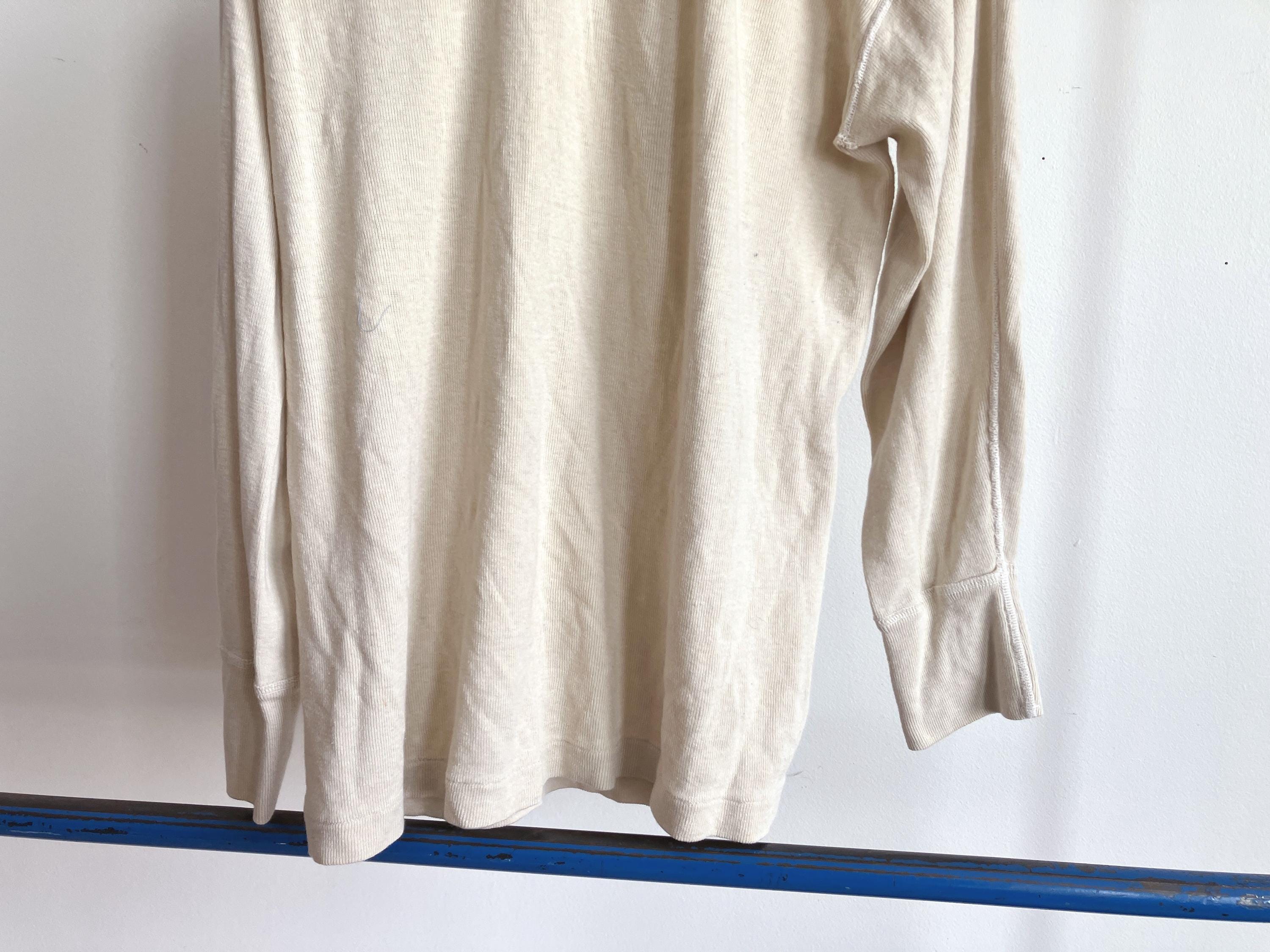 Medium 80s Distressed US Army Henley Thermal Shirt / Wool Cotton