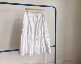 Large / XL Antique Women's White Cotton Skirt /  1910s 1920s Romantic Drawstring