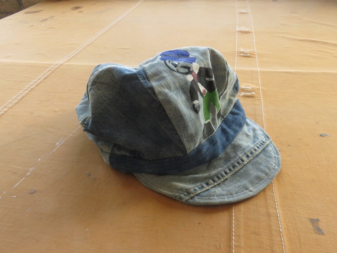 Large / XL 70s Handmade Denim Patchwork Hat / Engineer
