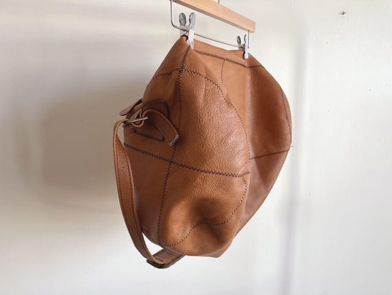 Vintage Large Patchwork Brown Leather Duffel Bag … - image 12