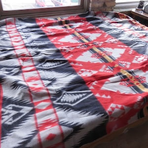 Vintage 50s Camp Blanket / Red Blue Yellow Primary Colors 1950s Cotton Blend Geometric Pattern