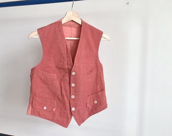 Chaleco formal pequeño de algodón teñido de rojo de los años 1910/20 / Chaleco antiguo de hombre de los años 20