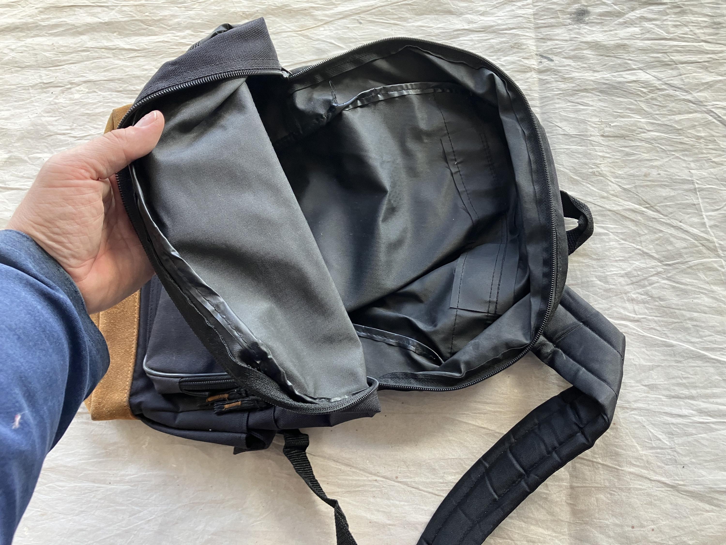 Vintage 90s IBM Black Leather Bottom Backpack / 1990s Nylon Book