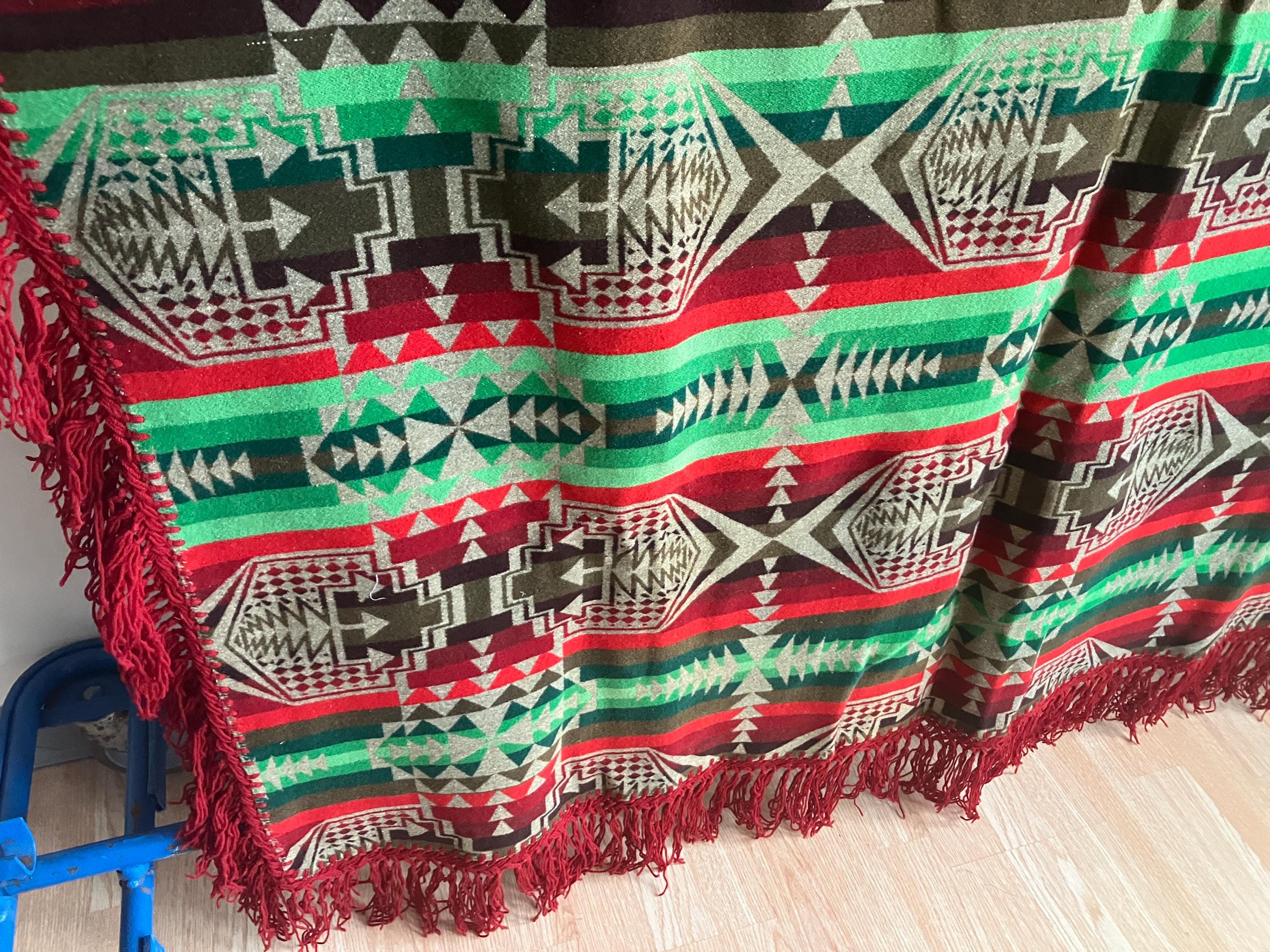Antique Pendleton Beaver State Shawl Blanket / Red Green Gray Wool ...