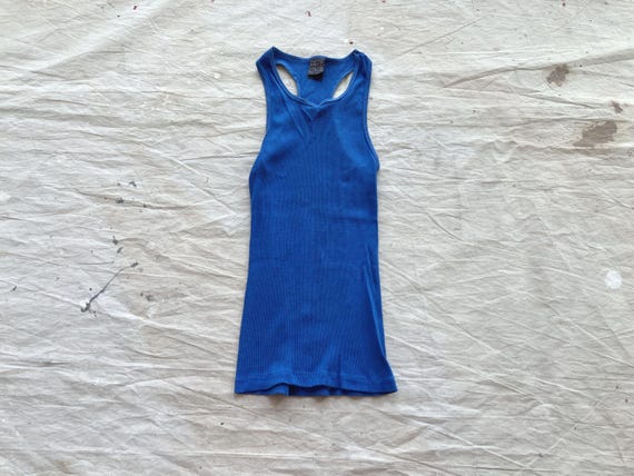 Small 80s Solid Color Tank Top Undershirt / Ribbe… - image 1