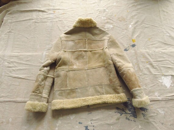 Small 70s Shearling Leather Patchwork Jacket / Ou… - image 10