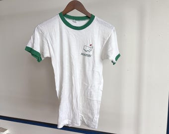 Small 70s Masters Golf Tournament Shirt / Champion Blue Bar Ringer 1970s