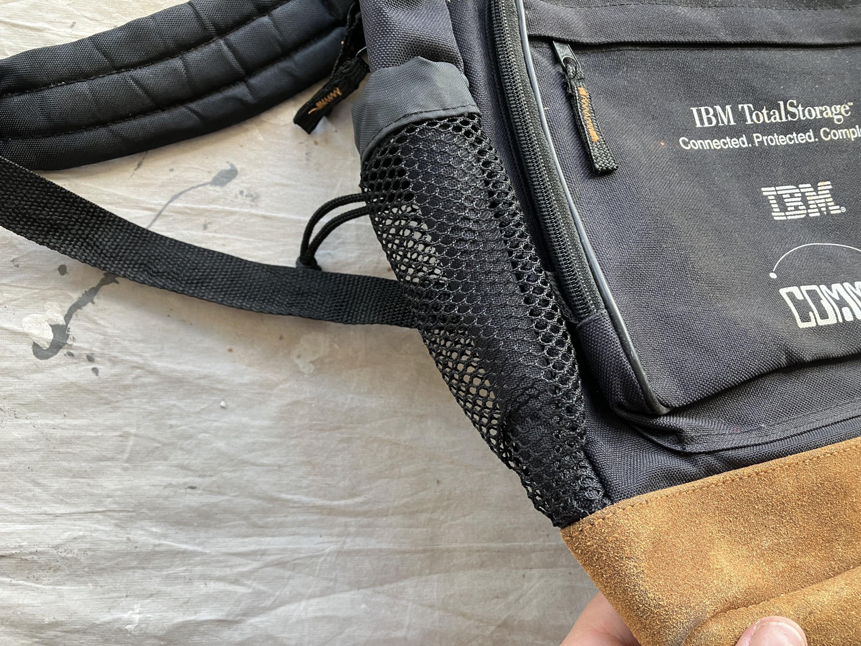 Vintage 90s IBM Black Leather Bottom Backpack / 1990s Nylon Book