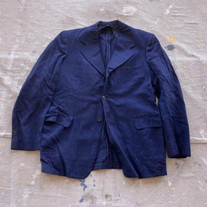 Small / Size 38 40s / 50s Men&#39;s Blue Striped Sport Jacket / Suit Coat 1940s Blazer Flecked