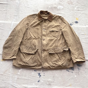Medium 60s Canvas Hunting Jacket / Distressed Faded Barn Chore Coat Corduroy Collar 1950s 1960s American Field