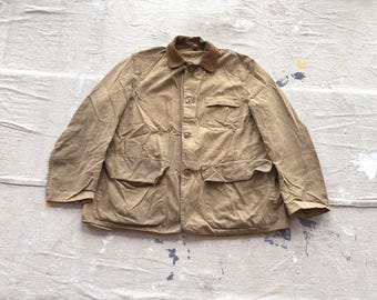 Medium 60s Canvas Hunting Jacket / Distressed Barn Chore Coat