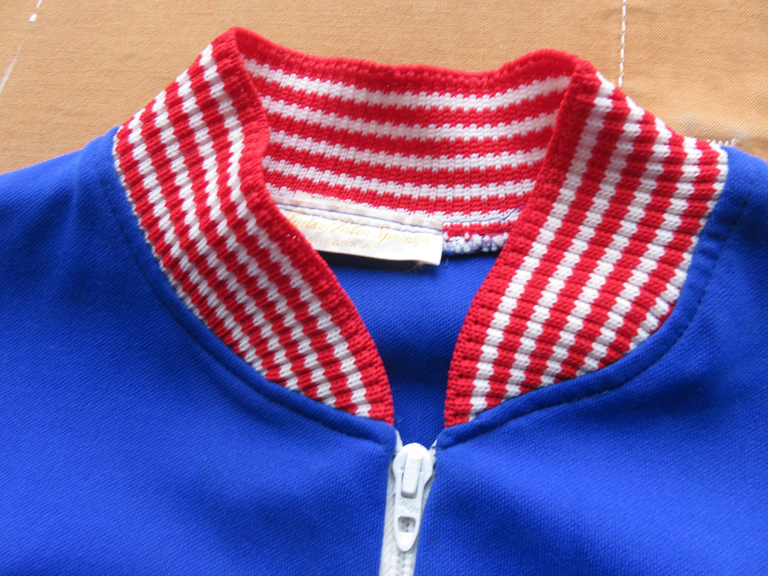 Small 60s / 70s Track Jacket / Blue Red White Zipper Zip 1960s 