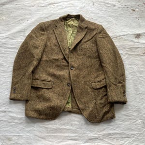 Abrigo deportivo Harris Tweed de los años 60, talla mediana/talla 40, chaqueta de lana de espiga de tweed jaspeado en marrón amarillento de los años 60