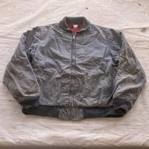 Large / XL 80s Thrashed Osh Kosh Canvas Work Coat / Lined 1990s 1980s Made in USA Vintage Distressed Gray Duck Canvas Jacket Cropped