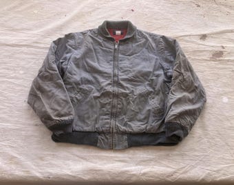 Large / XL 80s Thrashed Osh Kosh Canvas Work Coat / 1980s Distressed Cropped Bomber Jacket