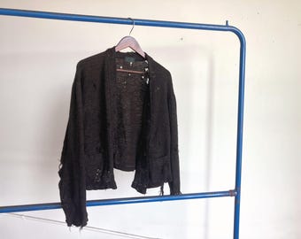 Small 40s Trashed Cardigan Sweater / Travelo Brown 1940s